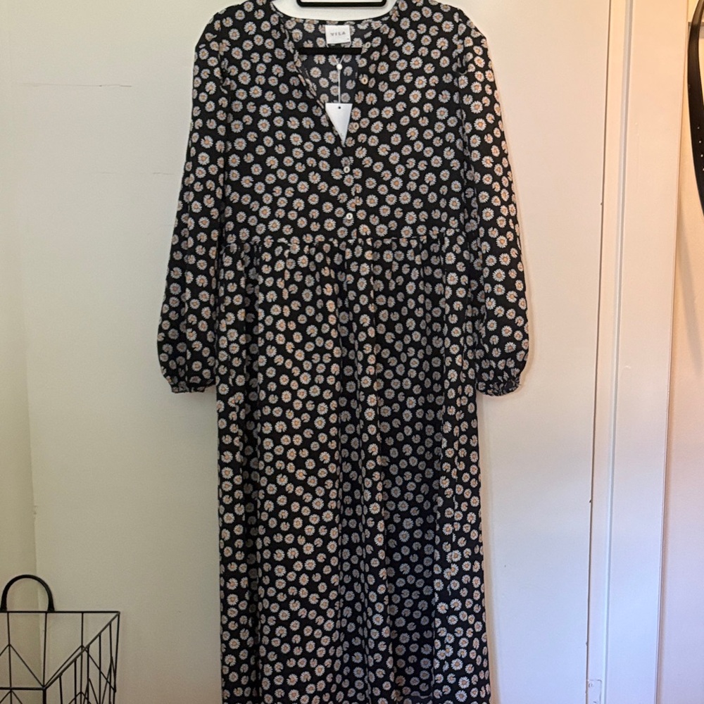Floral Black and White Midaxi Dress by Vila BNWT